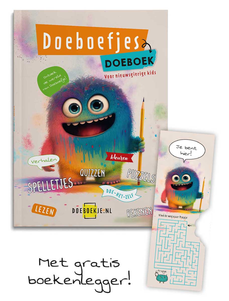 Doeboefjes Doeboek (A4) - voor kids 7-12 jaar, met gratis boekenlegger