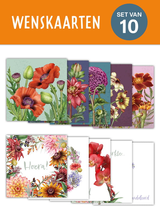 Wenskaarten Bloemen | Set van 10 met enveloppen