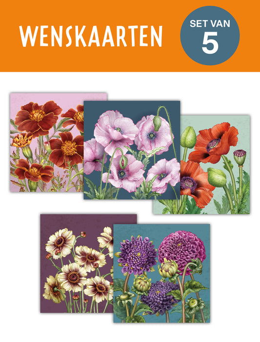 Wenskaarten Bloemen | Set van 5 met enveloppen